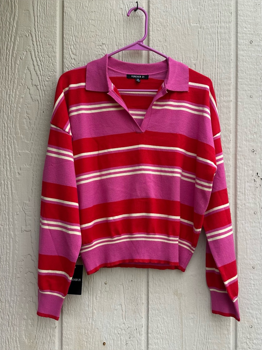 Forever 21 Contrast Color Striped High Neck Rib Knit Sweater Size S